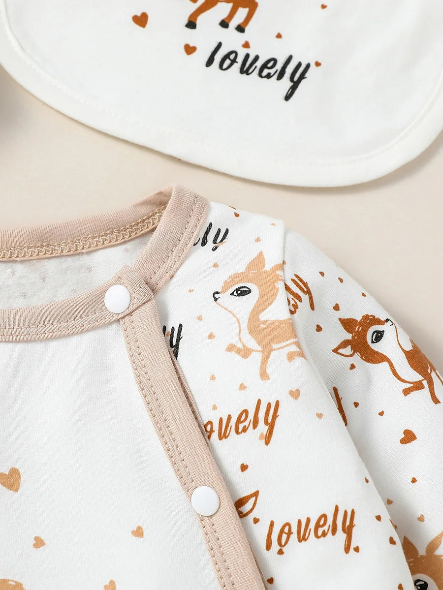 MOMSTAG 4-Piece Baby Unisex Animal Print Jumpsuit Set