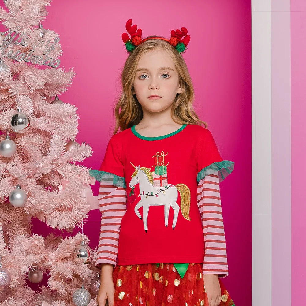 Girls Unicorn Christmas Cartoon Tee