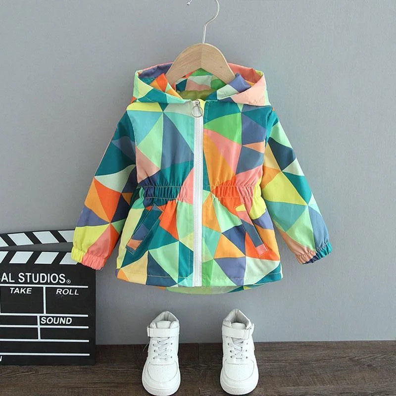Girls Multicolor Butterfly Windbreaker Jacket
