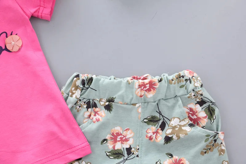 MOMSTAG Floral Strapless T-Shirt & Pant Set (Girls)