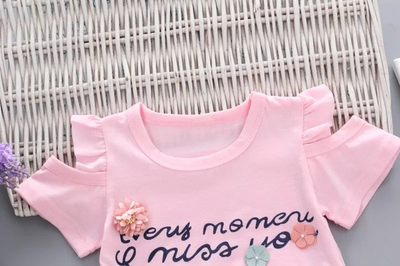 MOMSTAG Floral Strapless T-Shirt & Pant Set (Girls)