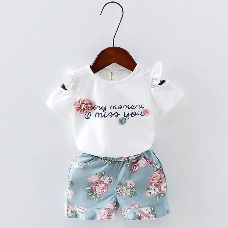 MOMSTAG Floral Strapless T-Shirt & Pant Set (Girls)