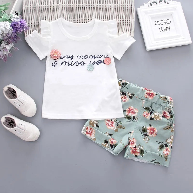 MOMSTAG Floral Strapless T-Shirt & Pant Set (Girls)