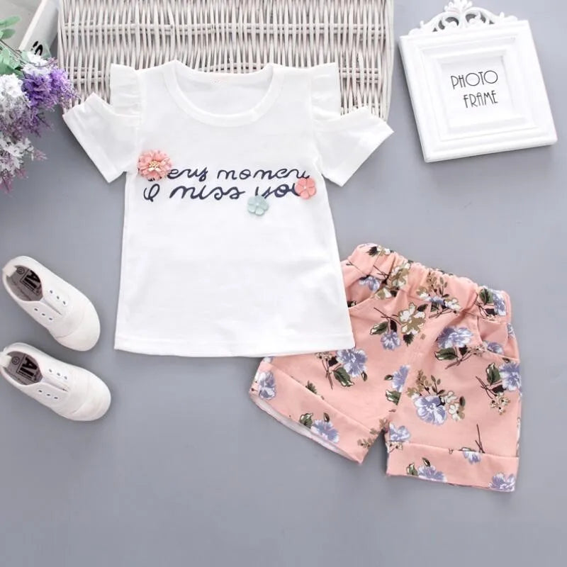 MOMSTAG Floral Strapless T-Shirt & Pant Set (Girls)