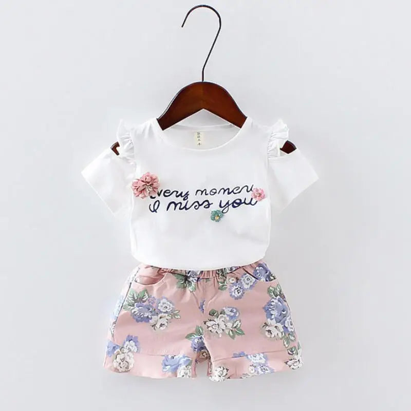 MOMSTAG Floral Strapless T-Shirt & Pant Set (Girls)
