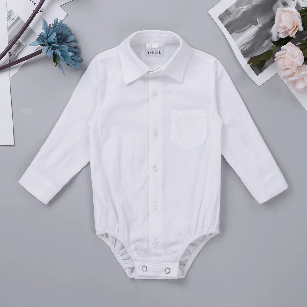 Baby Boy Formal Jumpsuit – White Long Sleeve Wedding Romper