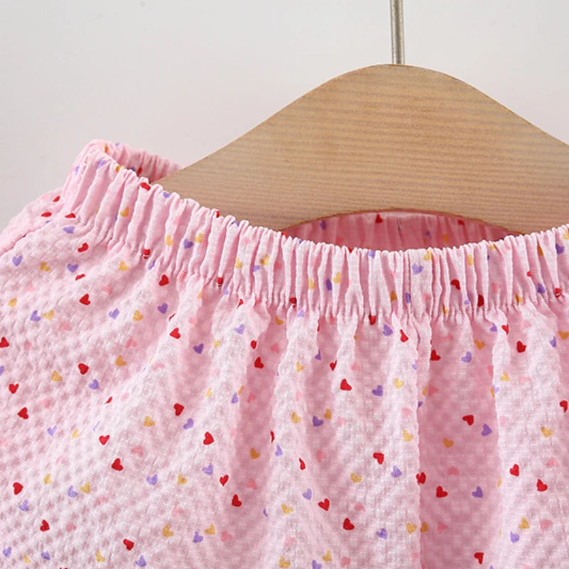 Toddler Girl Summer Set – Colorful Dot Flying Sleeve Top & Bow Shorts