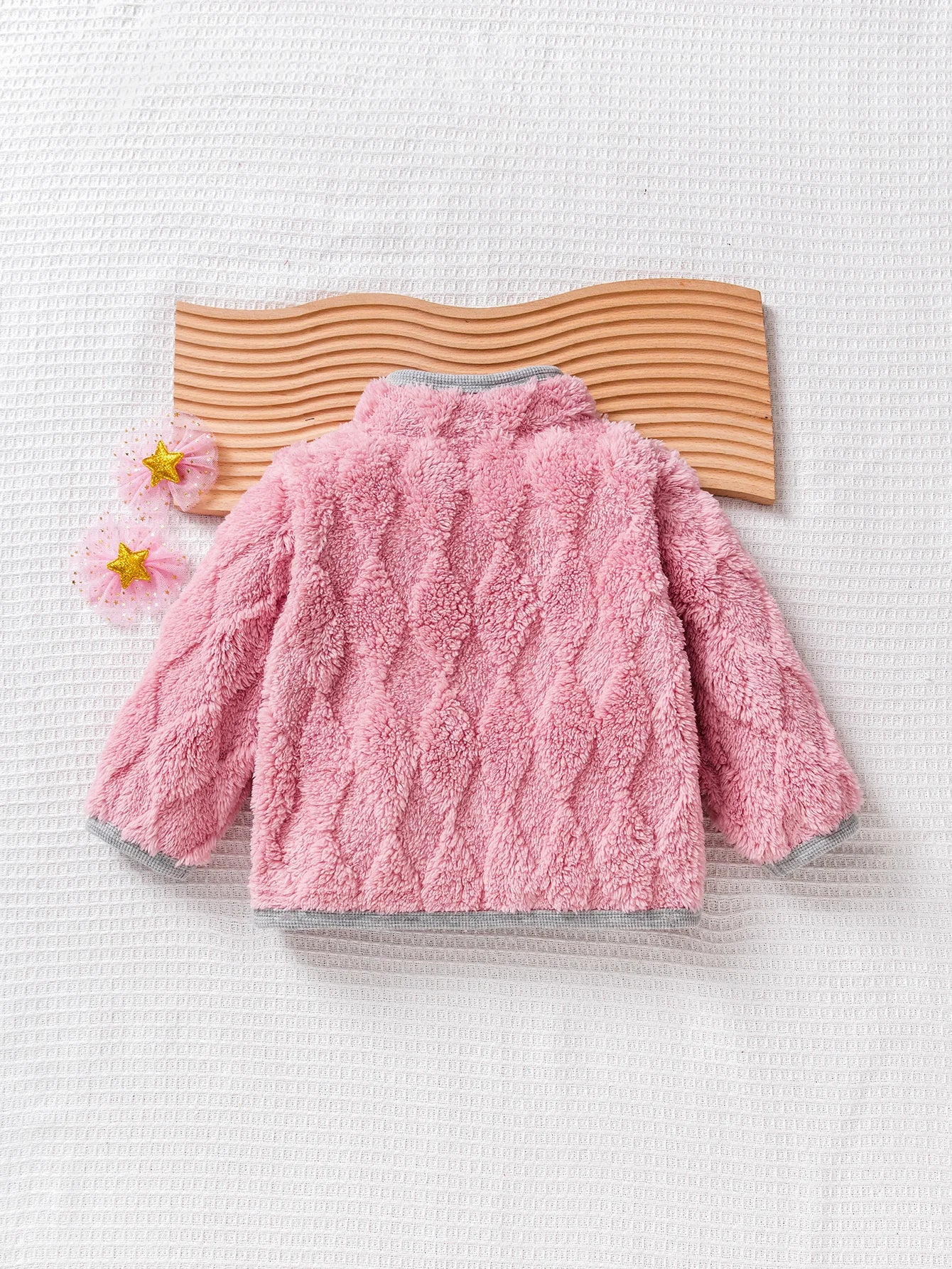 Girls' Cotton Plush Winter Jacket Pink Cat Pockets