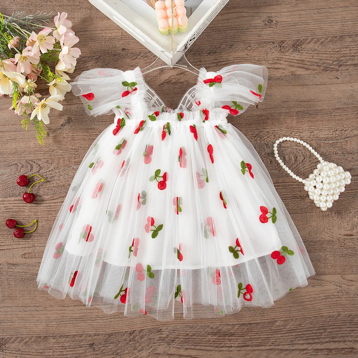 Fruit & Flower Print Princess Dress with Bow Back for Birthday & Party