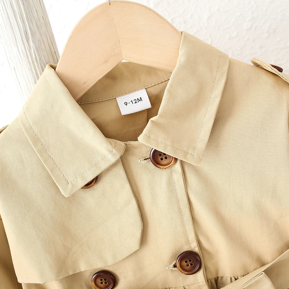 Baby Girl Coat – Solid Color Cotton Long-Sleeve Windbreaker for Spring & Autumn, Cute Long Top