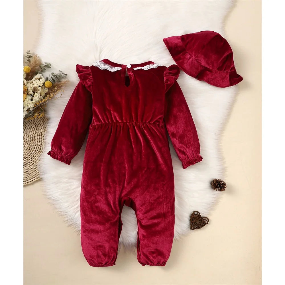 Baby's Velvet Christmas Romper Set