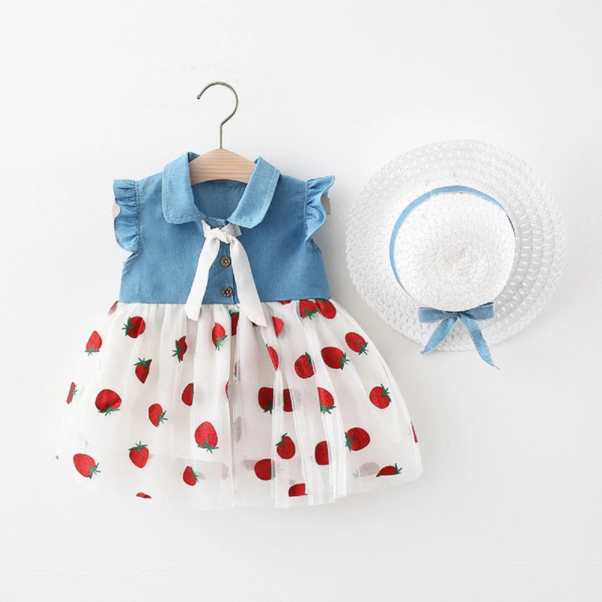 Strawberry Mesh Denim Skirt Set (Girls)