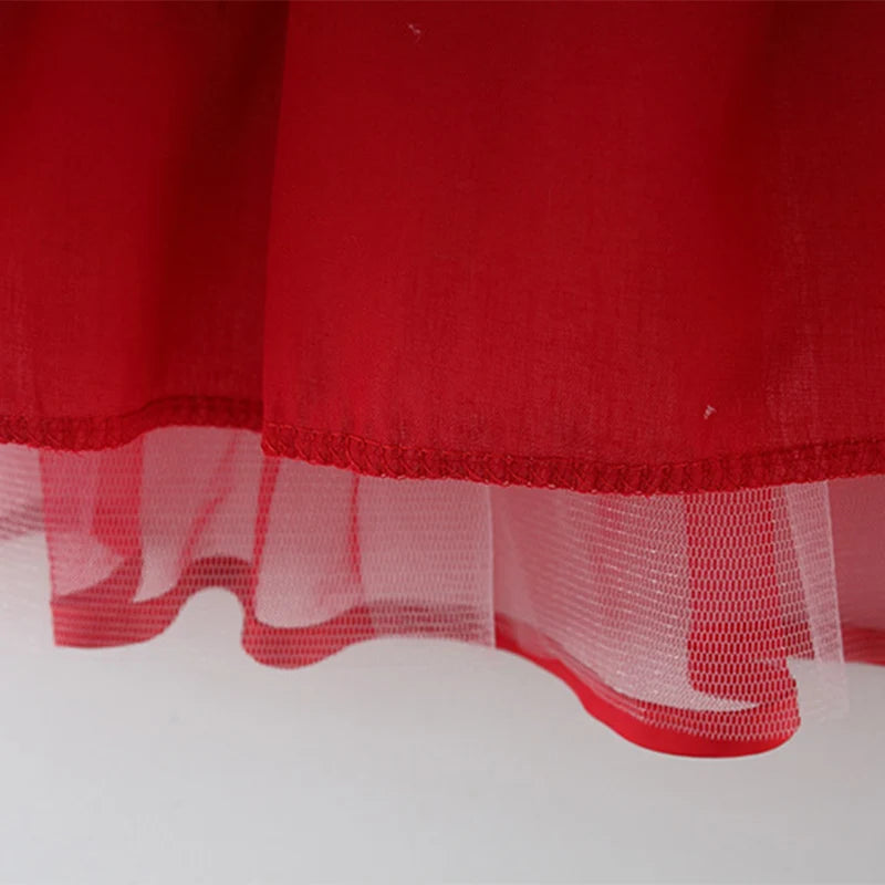 Baby Girl Princess Dress – Red Bowtie Mesh Outfit for Spring & Autumn (1Y)