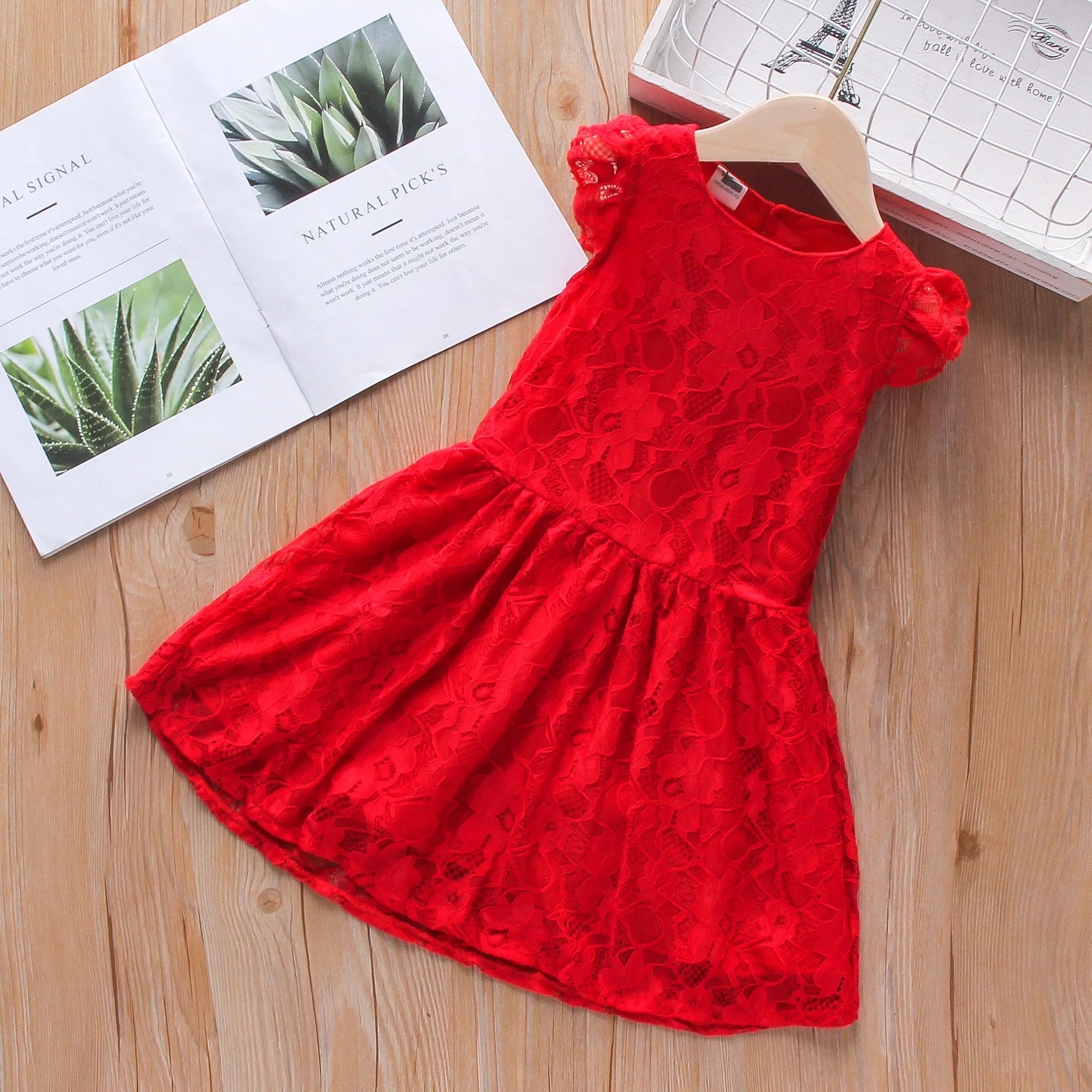 Solid Lace Short Sleeve Princess Dress (Girls)