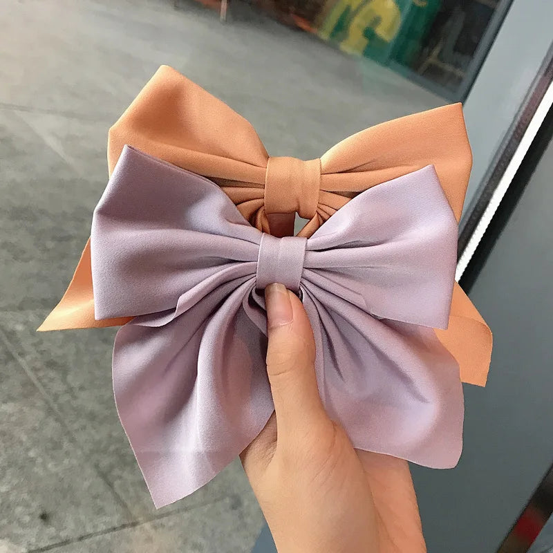 Solid Color Satin Bowknot Hair Clips For Girls