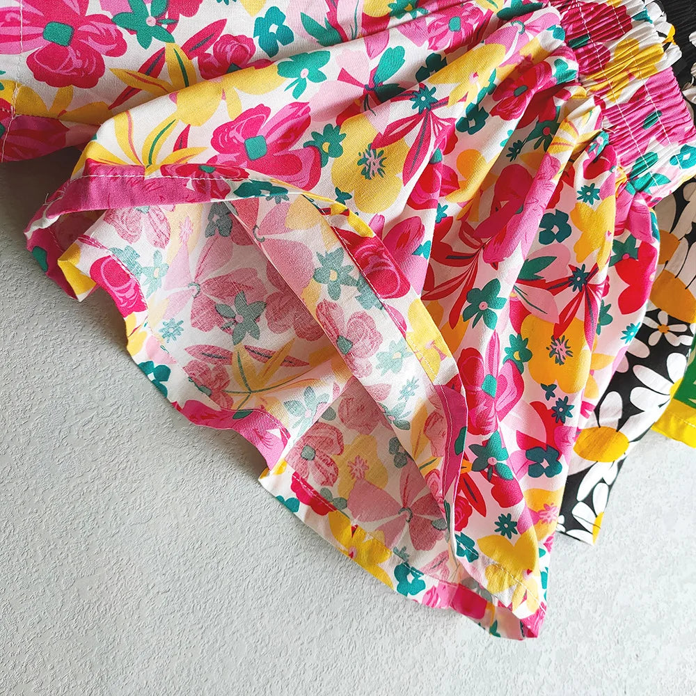 Floral Flowers Kids for Girls Wide-Leg Beach Shorts