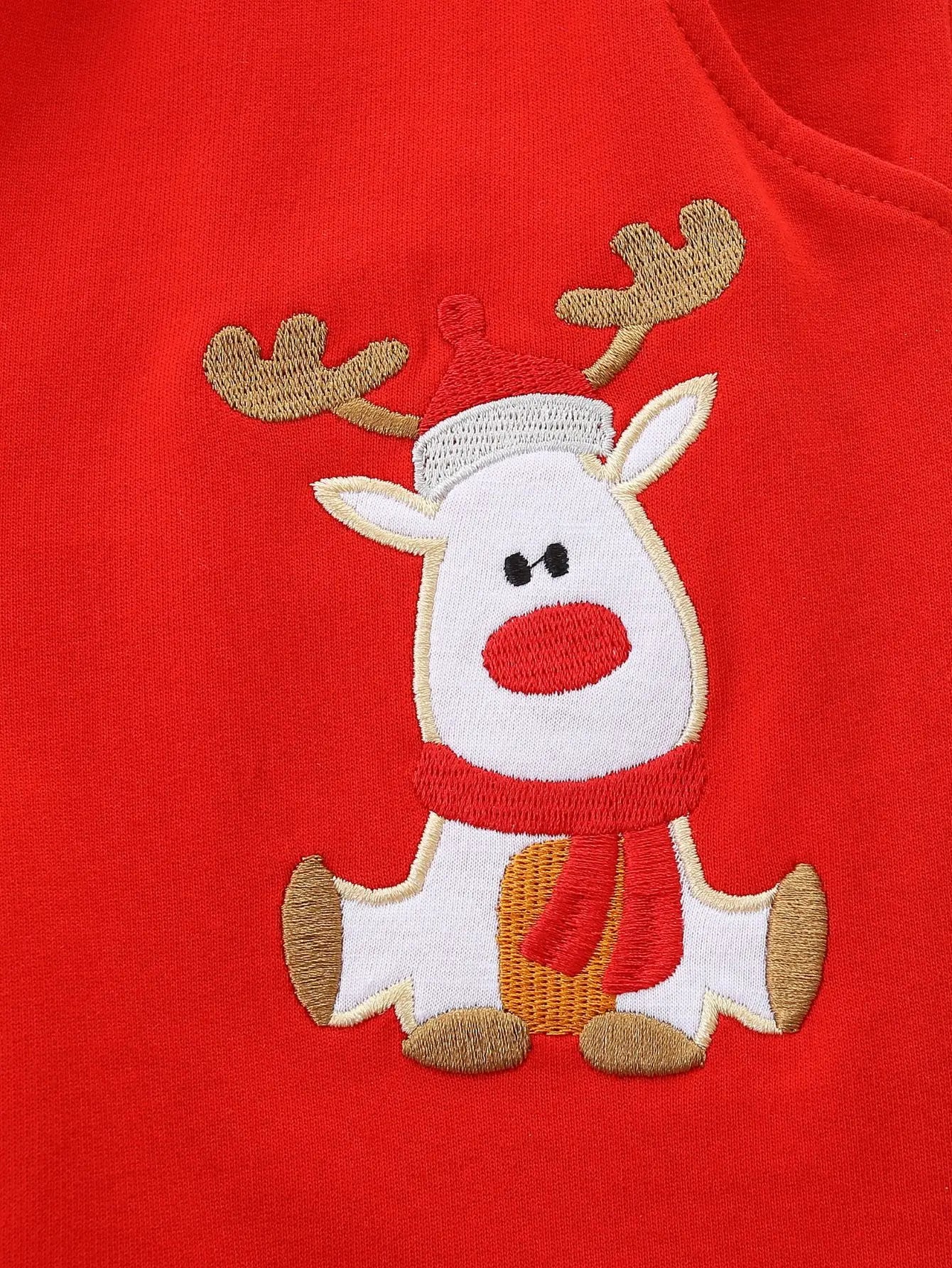 Girls’ Christmas Red Drawstring Cotton Pants