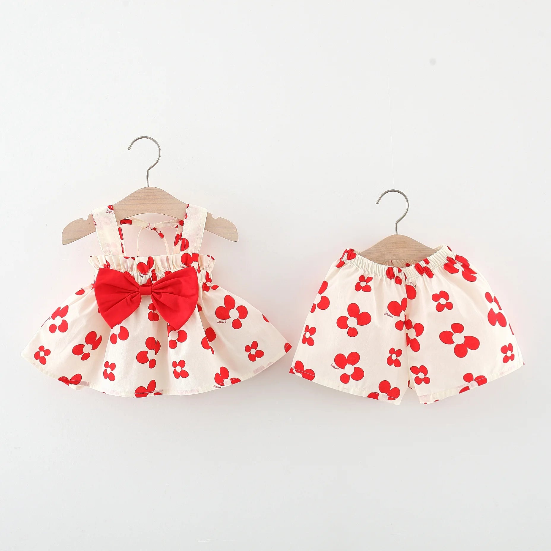 Bow and suspender top shorts set