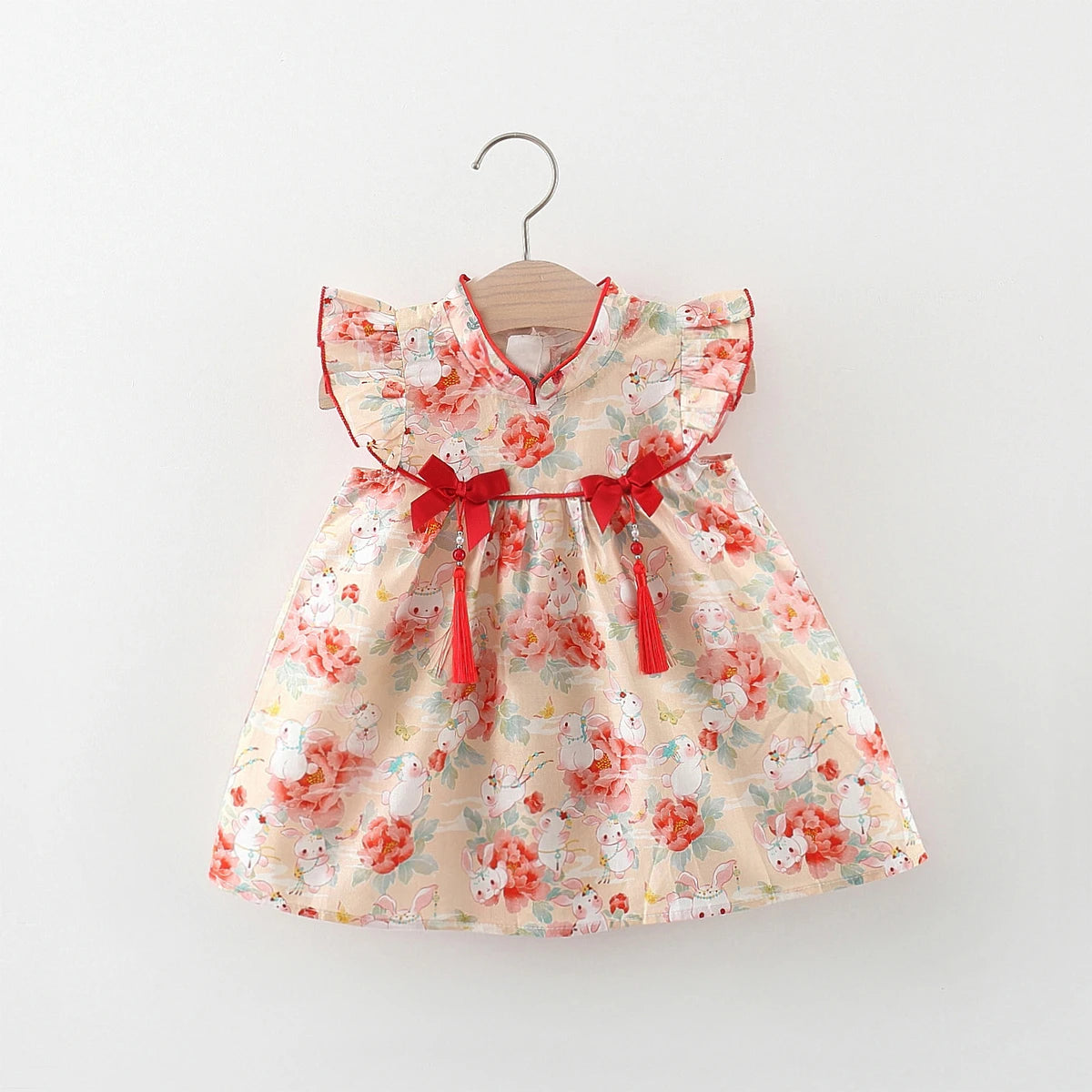 Baby Girl Dress – Cute Rabbit Print Flying Sleeves Summer Outfit (0-3Y)