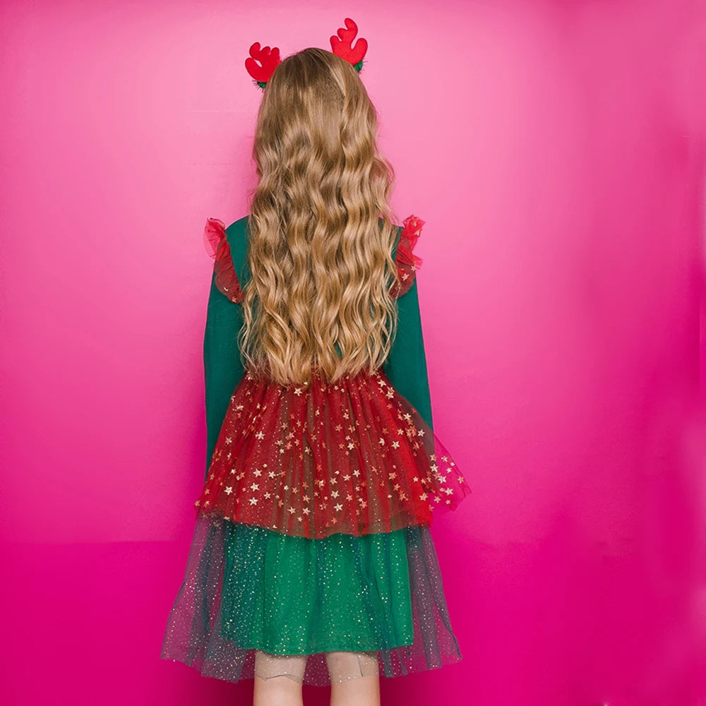 Christmas Elk Sequin Princess Dress for Toddlers