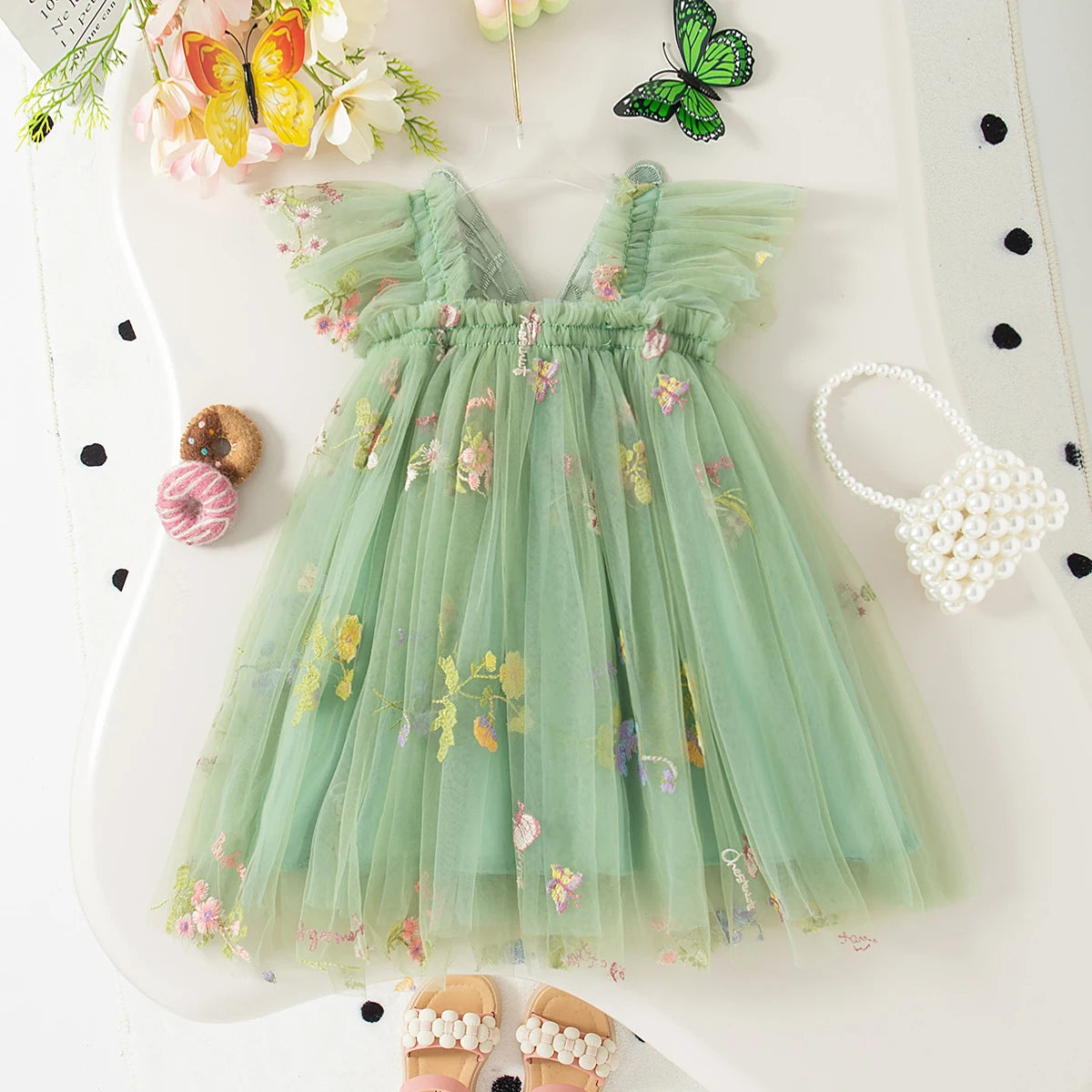 Fruit & Flower Print Princess Dress with Bow Back for Birthday & Party