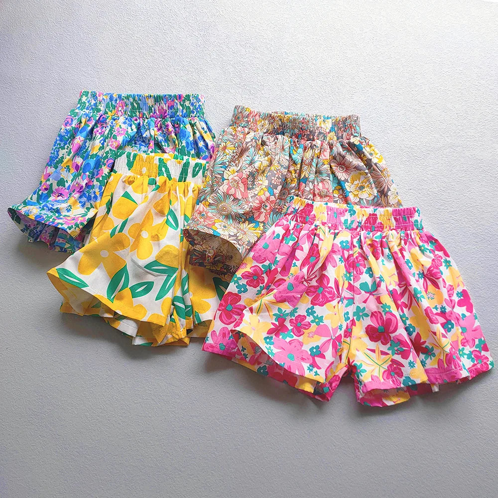 Floral Flowers Kids for Girls Wide-Leg Beach Shorts
