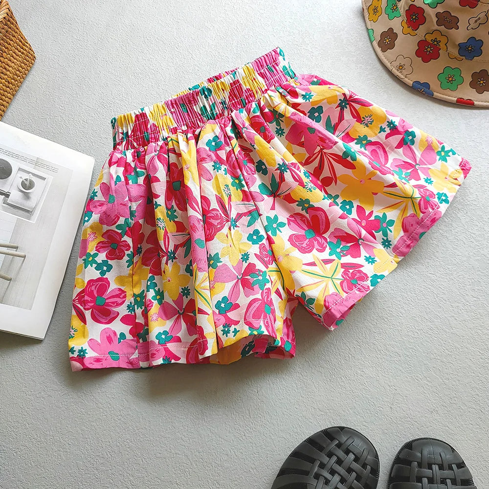 Floral Flowers Kids for Girls Wide-Leg Beach Shorts
