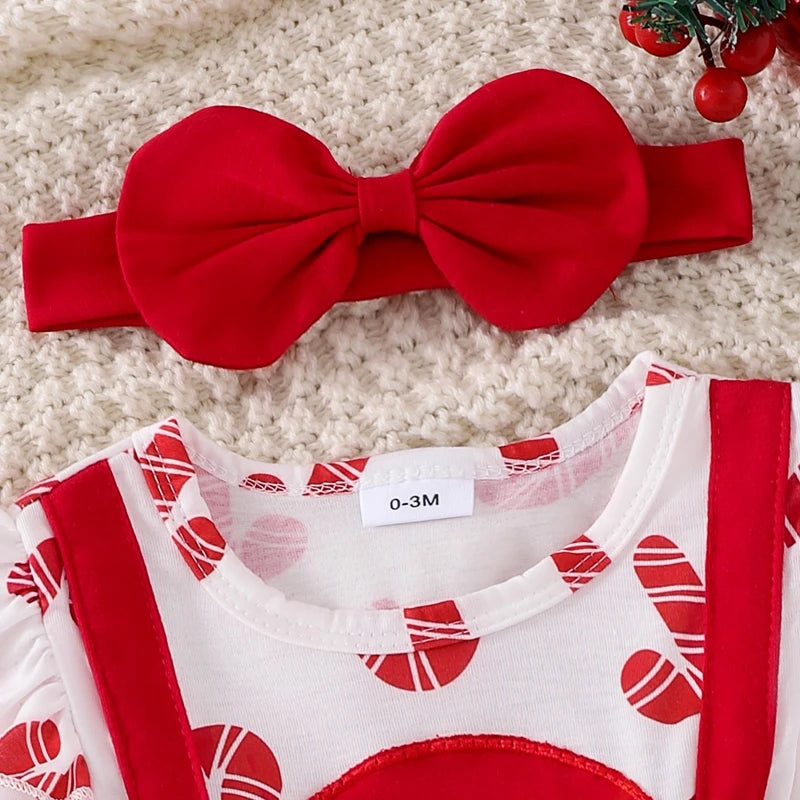 Santa Cartoon Baby Ruffle Dress Set