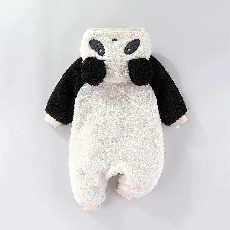 Cute Baby Flannel Zip Up Jumpsuit 3-18M