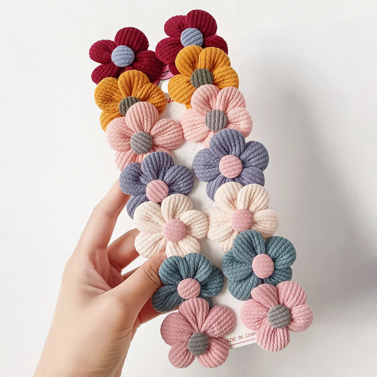 MOMSTAG 14-Piece Cute Fabric Flower Hair Clip Set