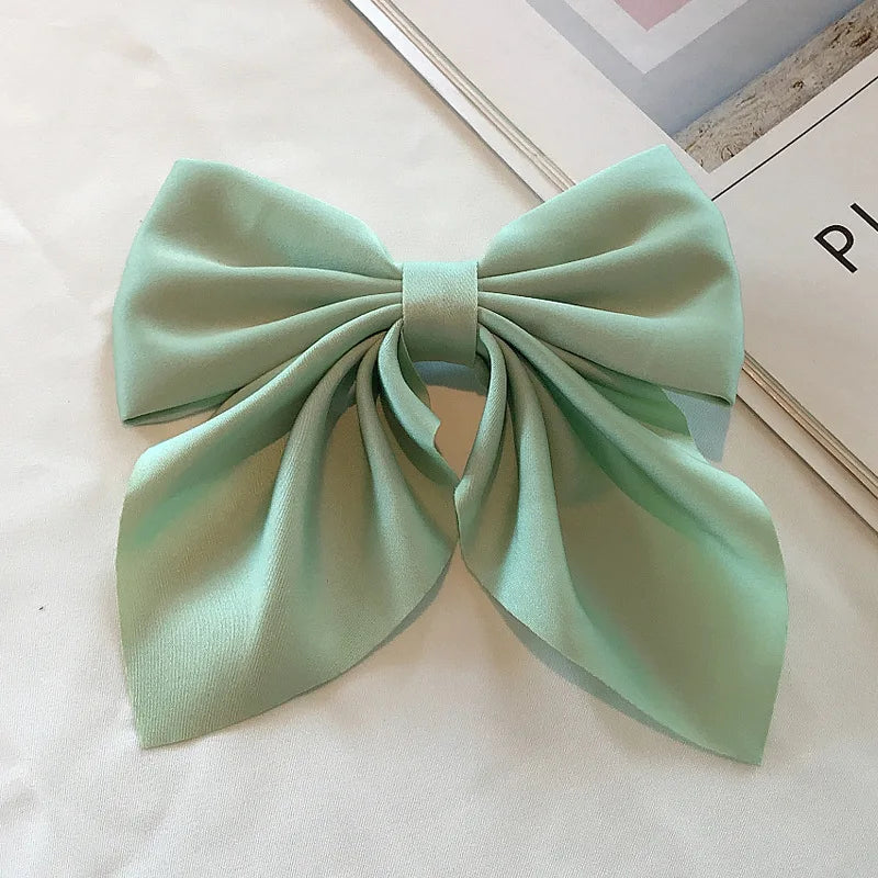 Solid Color Satin Bowknot Hair Clips For Girls