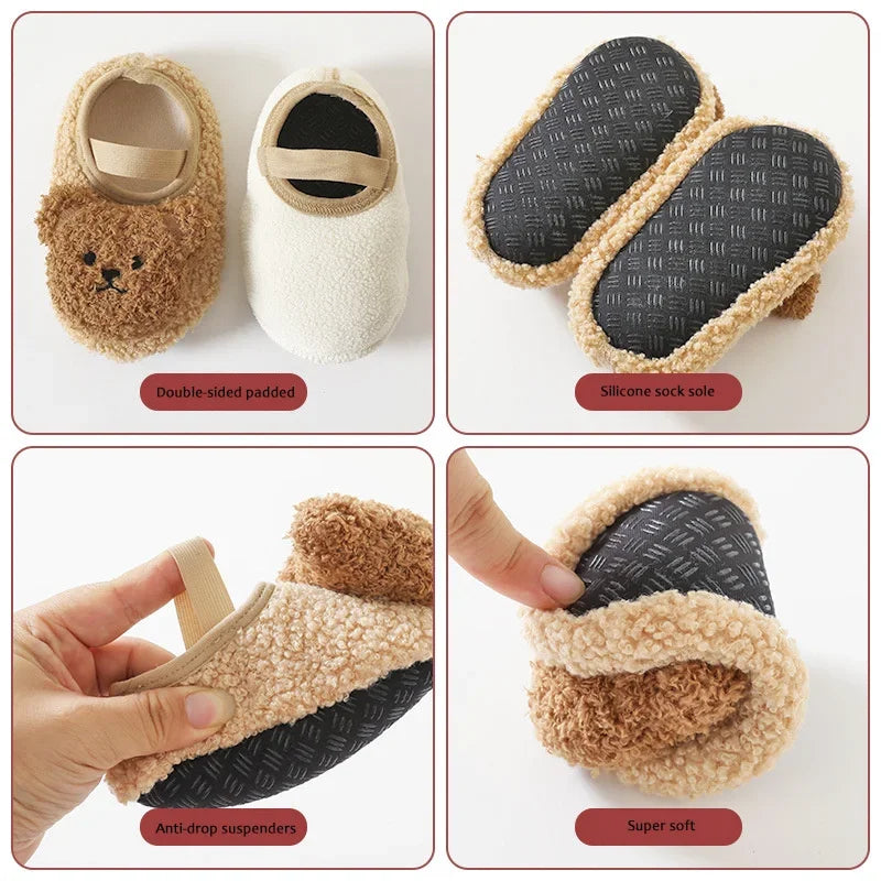 Cartoon Bear Baby Shoes Thick Warm Newborn Shoes