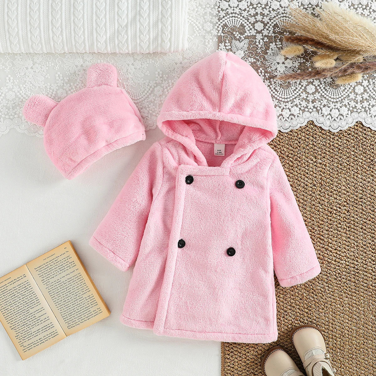 Warm Winter Baby Girls Coat & Hat 1-3Y