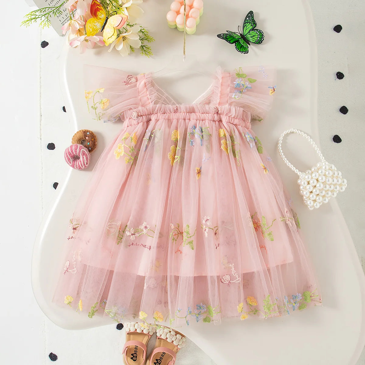Fruit & Flower Print Princess Dress with Bow Back for Birthday & Party