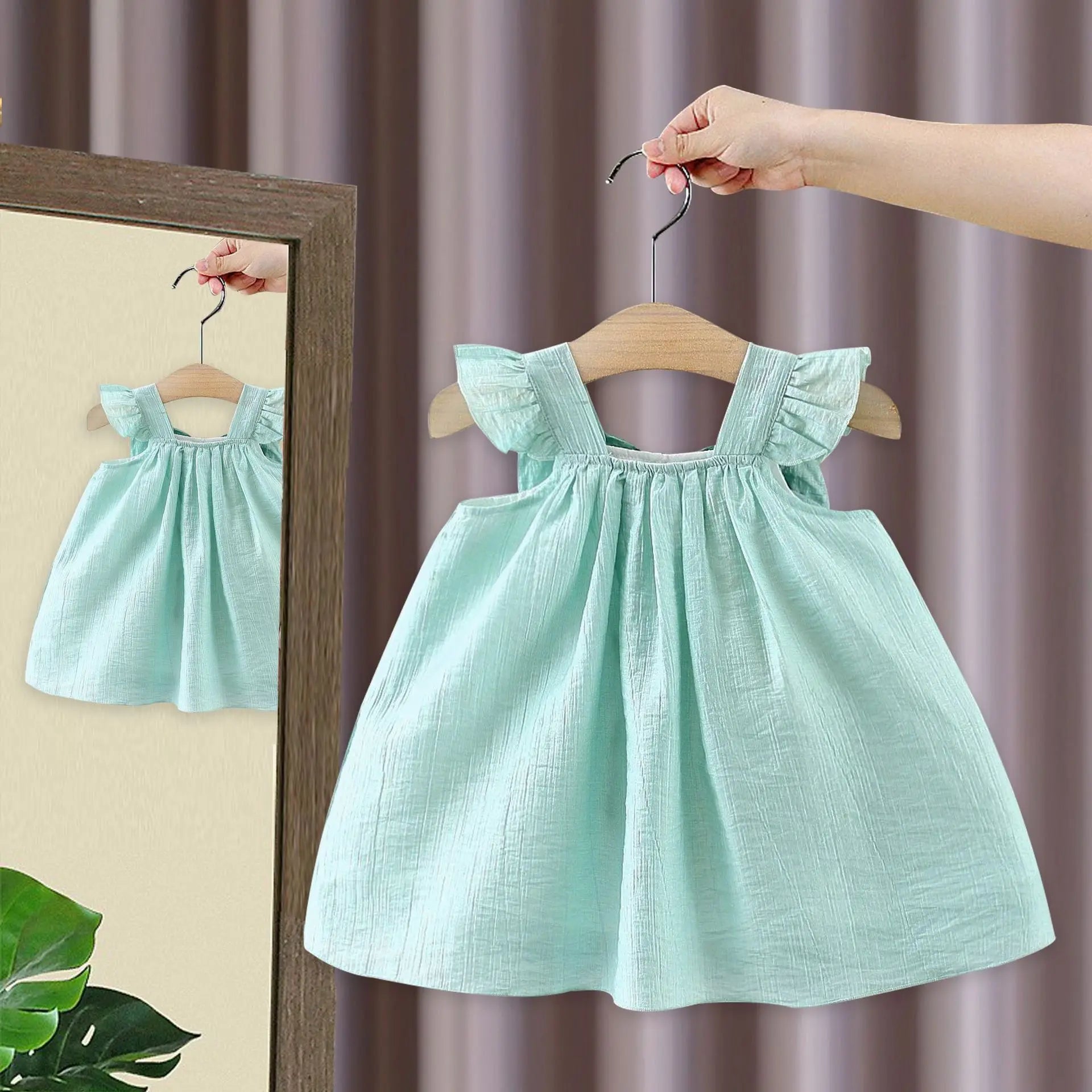 Summer Baby Girl Dress – Cute Cotton Princess Outfit with Flying Sleeves & Bag