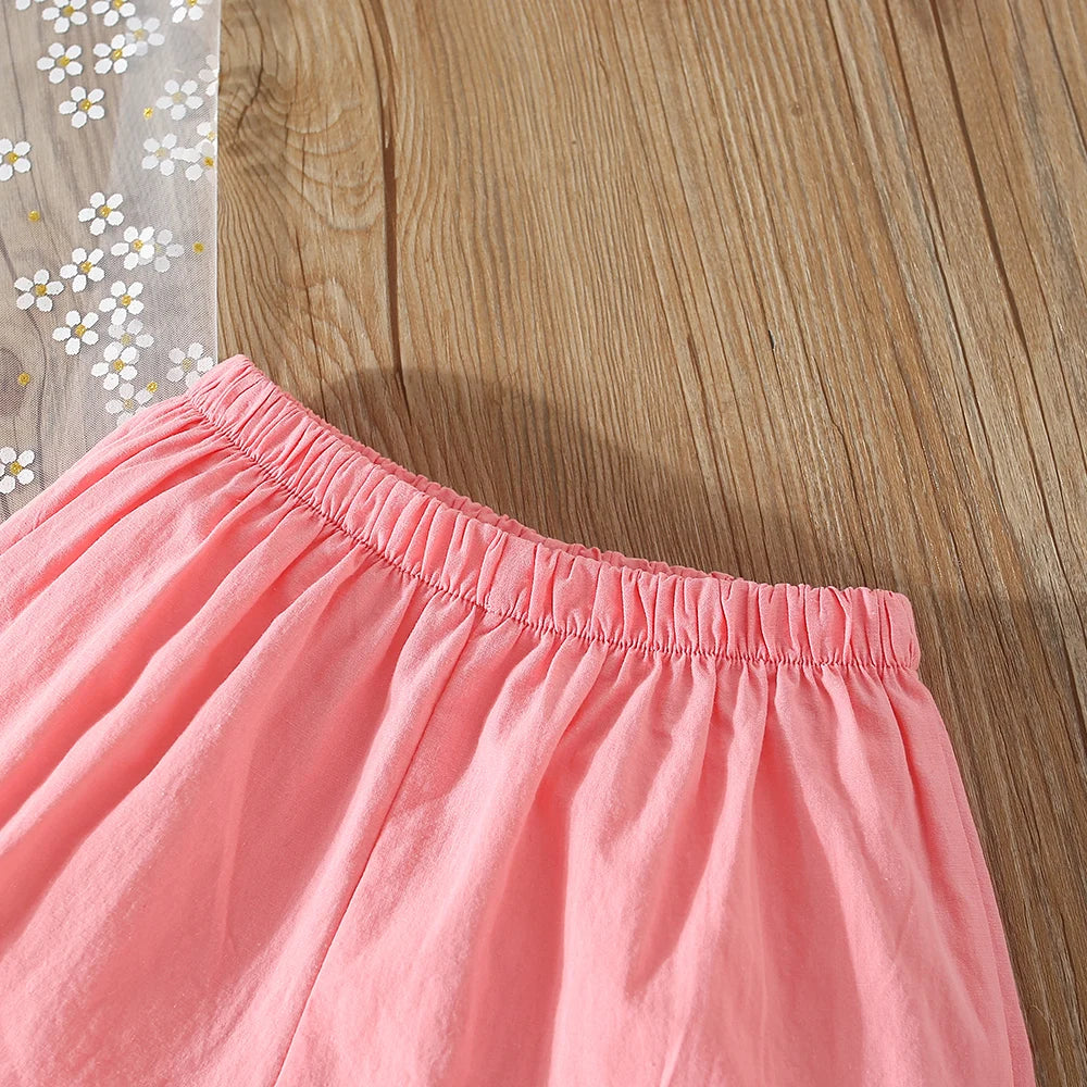 Summer Baby Girl Set – Colored Polka Dot Flying Sleeve Top & Shorts (Beach Two-Piece)