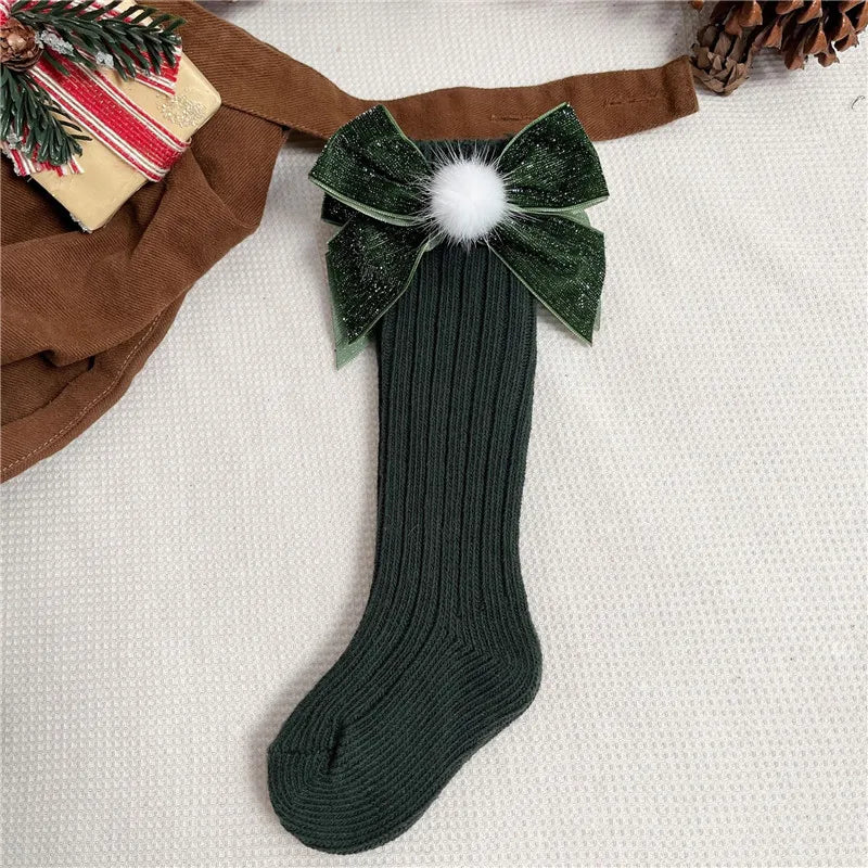 Winter Fancy Bow Knee High Socks