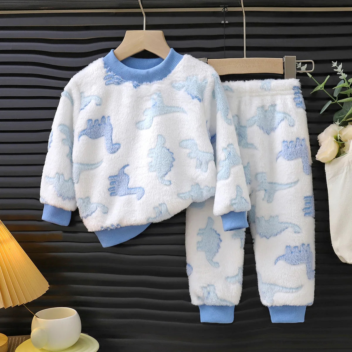 Baby Blue Dinosaur Thick Pajama Set