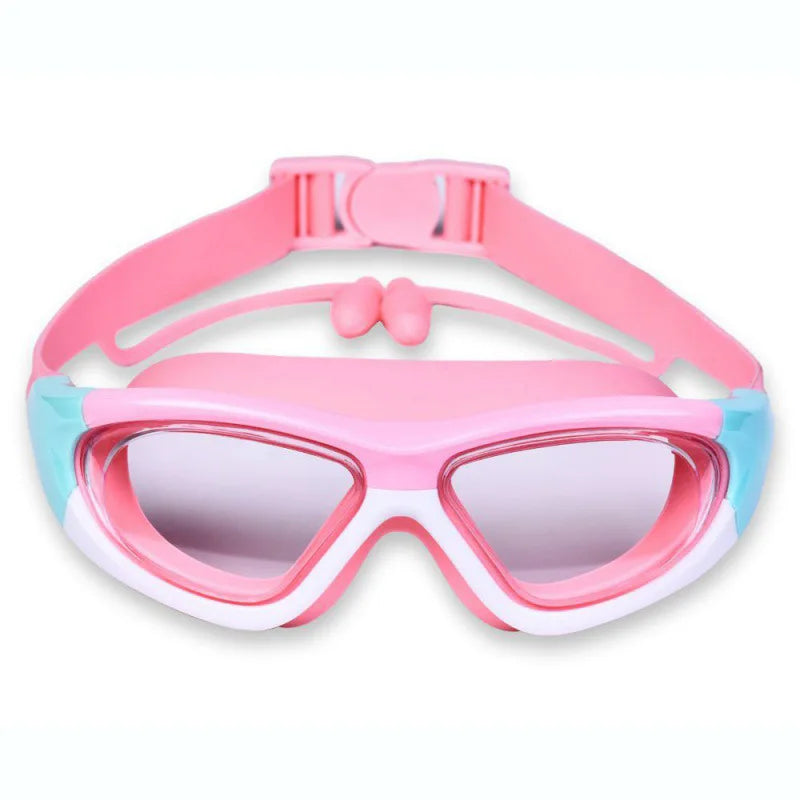 Waterproof Anti Fog Large Frame Water Glasses Connected Silicone Earplugs Goggles for Kids