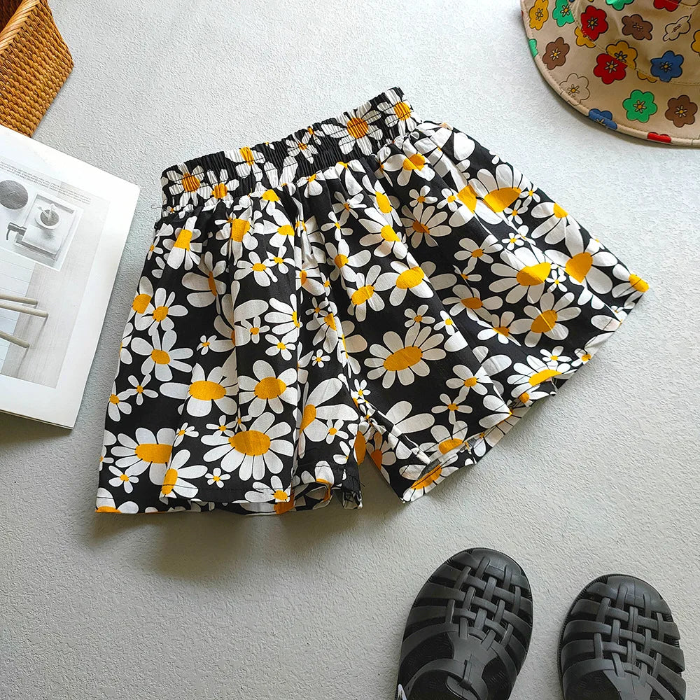 Floral Flowers Kids for Girls Wide-Leg Beach Shorts