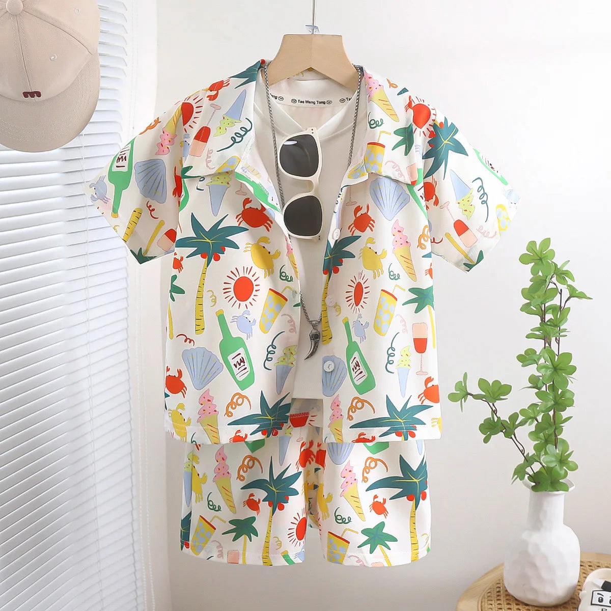 Vacation Style Short Sleeve Shirt & Shorts Set