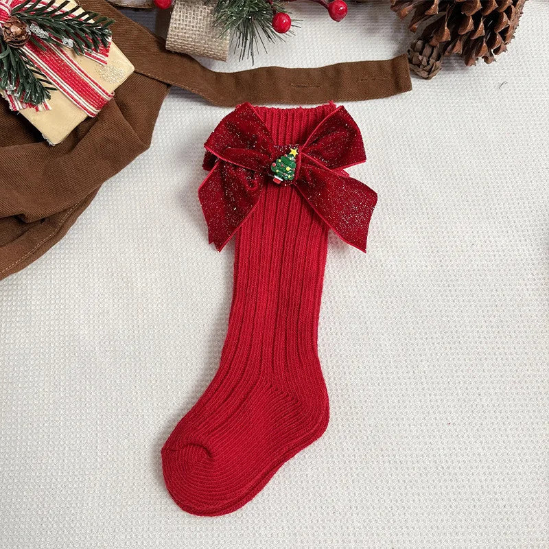 Winter Fancy Bow Knee High Socks