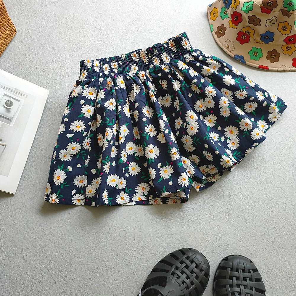 Floral Flowers Kids for Girls Wide-Leg Beach Shorts