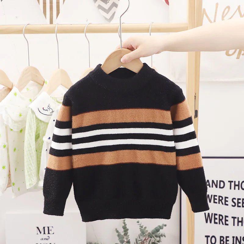 Boys Striped Turtleneck Knit Sweater