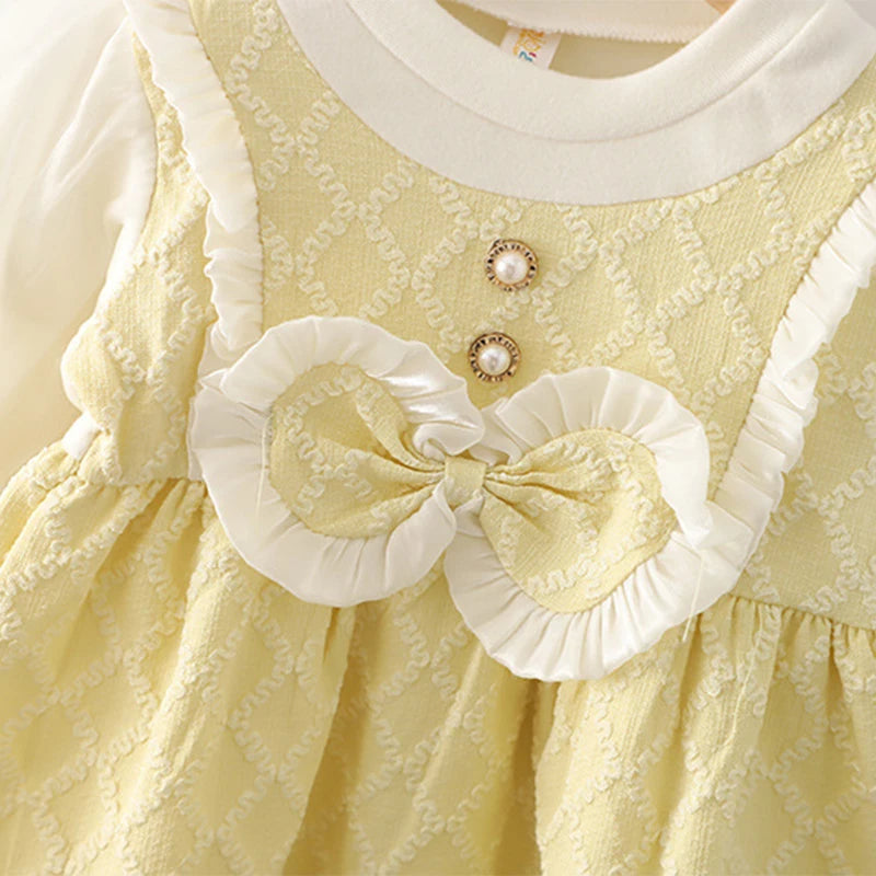 Baby Girl Princess Dress – Cute Bow Design Fake Two-Piece Outfit for Spring & Autumn