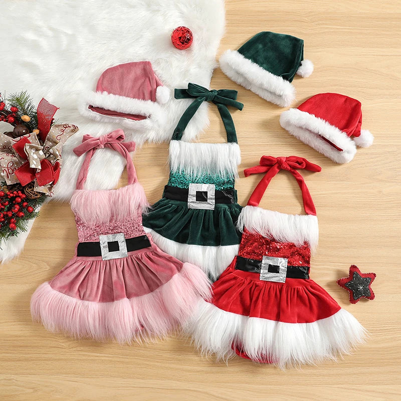 Baby Girl Santa Tulle Party Dress + Hat
