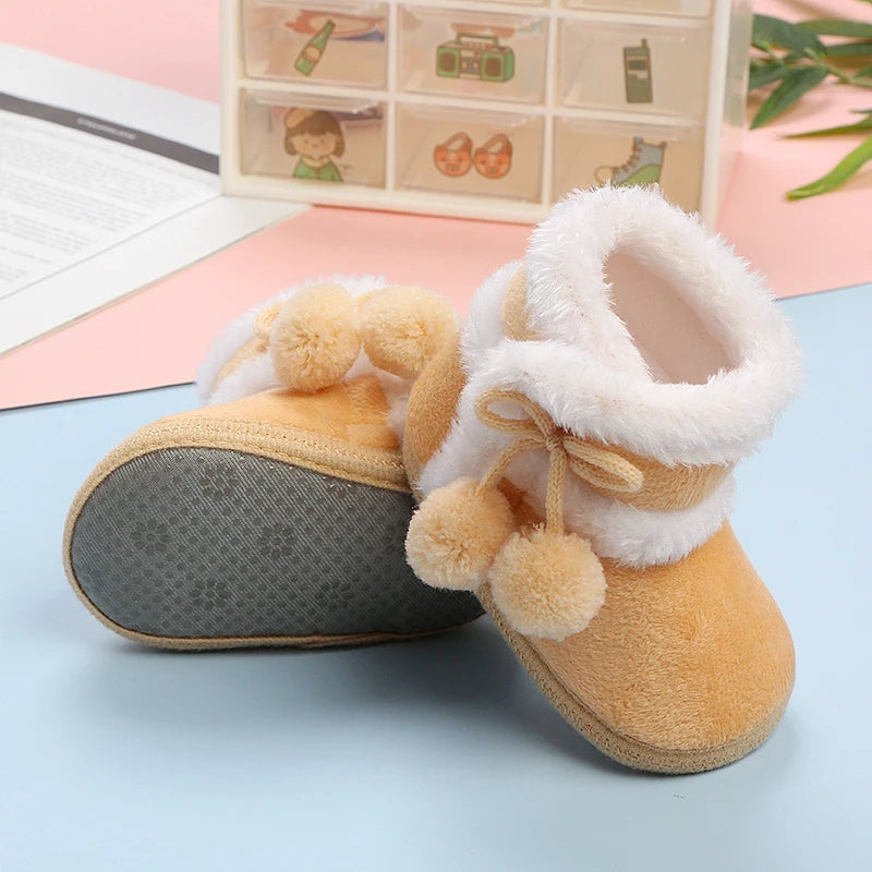 Solid Baby Booties with Pompom