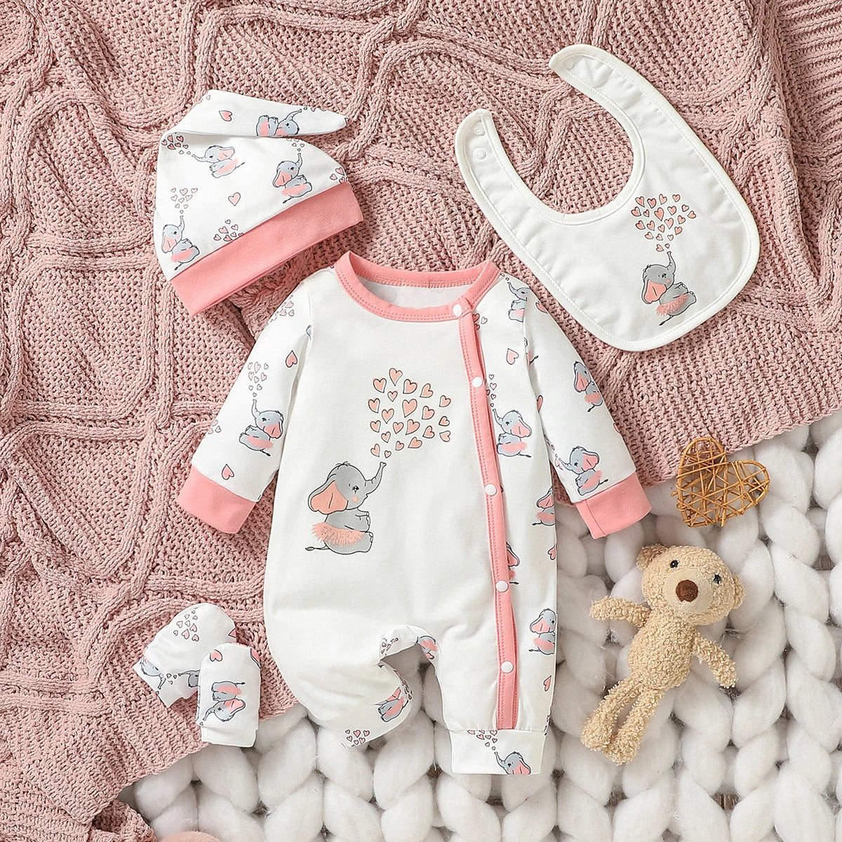 MOMSTAG 4-Piece Baby Unisex Animal Print Jumpsuit Set