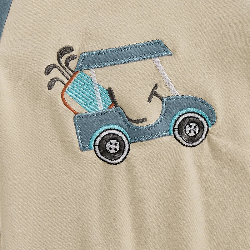 Baby Boy Autumn Romper – Golf Cart Embroidered Long Sleeve Jumpsuit
