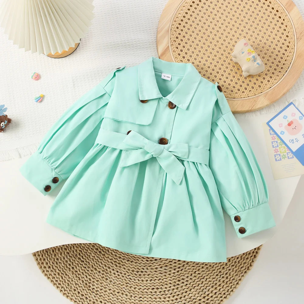 Baby Girl Coat – Solid Color Cotton Long-Sleeve Windbreaker for Spring & Autumn, Cute Long Top